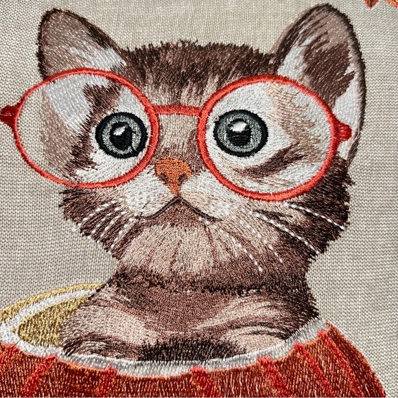 PIER 1 Harvest throw pillow kitty in pumpkin thankgiving halloween orange 12" - Picture 2 of 14